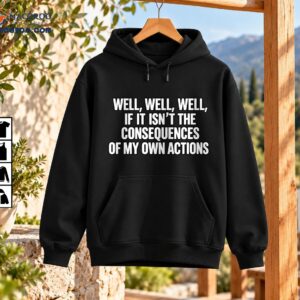Well Well Well If It Isn't The Consequences Of My Own Actions funny quote design in bold white uppercase text