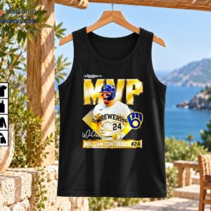 William Contreras Brewers MVP shirt graphic with gold lettering, World Series 2025 logo, signature and number 24
